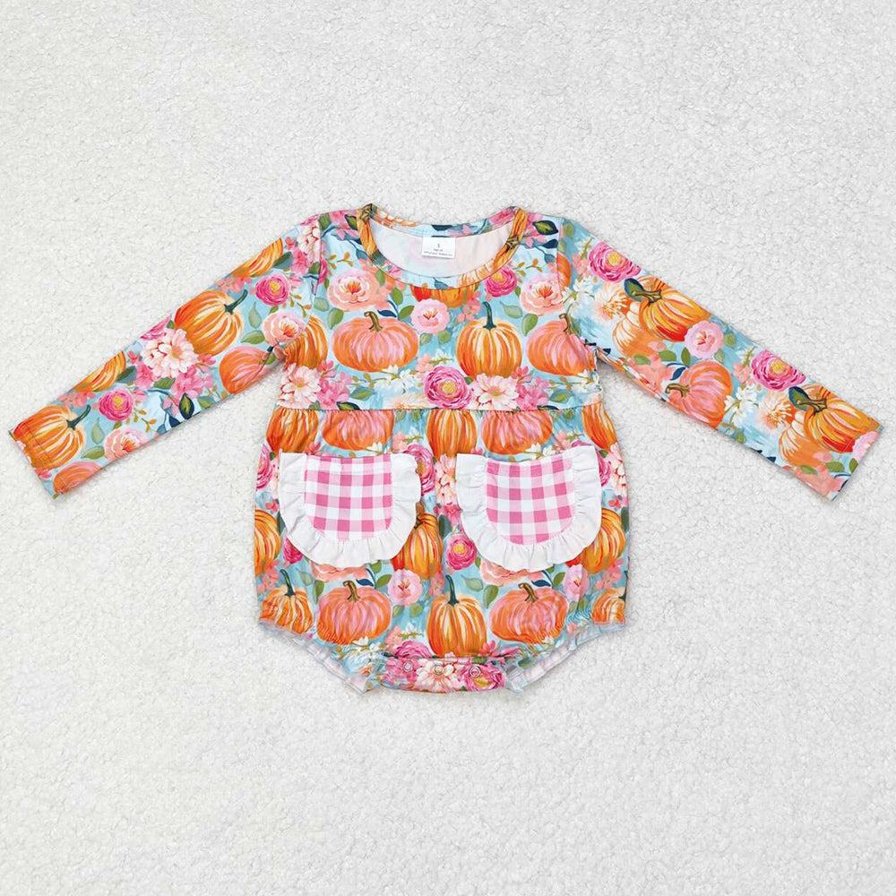 Baby Infant Girls Rompers Halloween Pumpkin Flowers Checkered Rompers LR1059