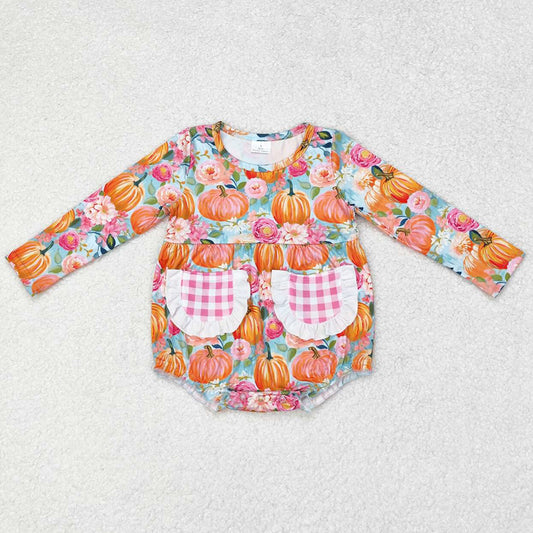 Baby Infant Girls Rompers Halloween Pumpkin Flowers Checkered Rompers LR1059