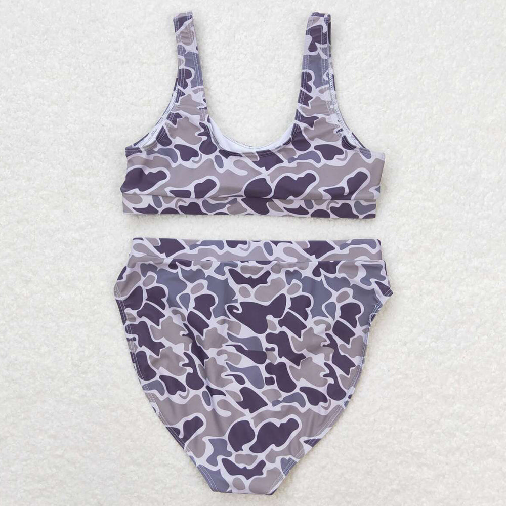 Adult Women Swimsuits Grey Camo Top Bottom Swimsuits Sets S0321