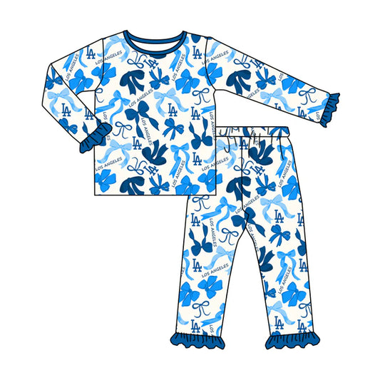 Preorder MOQ 5 Long sleeves L A bow kids girls team pajamas 8.27