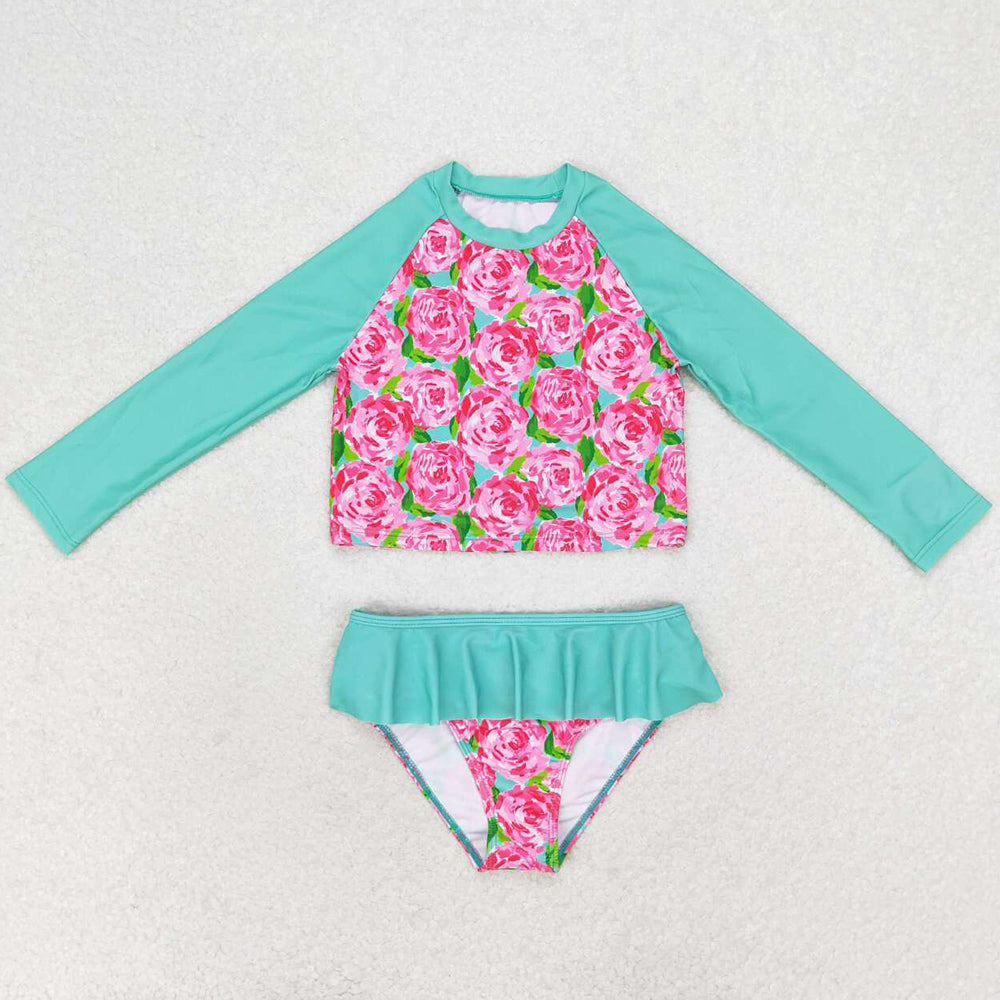 Baby Girls Swimsuits Rose Flowers Top Bummie Two Pieces Swimsuits S0260