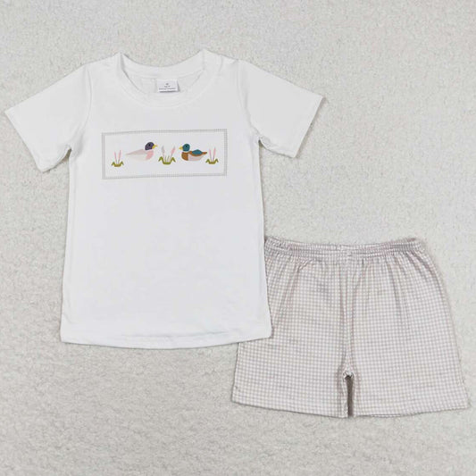 Baby Boys Clothes Ducks Short Sleeve Tee Shirts Tops Checkered Shorts Sets BSSO0960