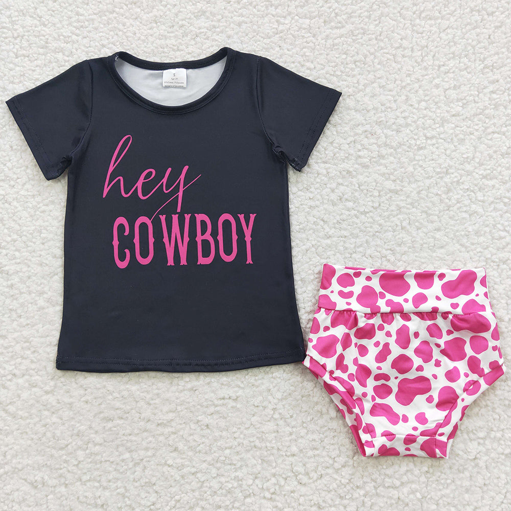 Baby Girls Clothes Western Hey Cowboy Pink Leopard Bummie Sets GBO0132