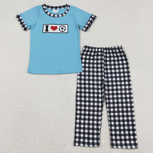 Baby Boys Embroidery I Love Footballs Checked Pants Team Clothes Sets BSPO0622 12.8