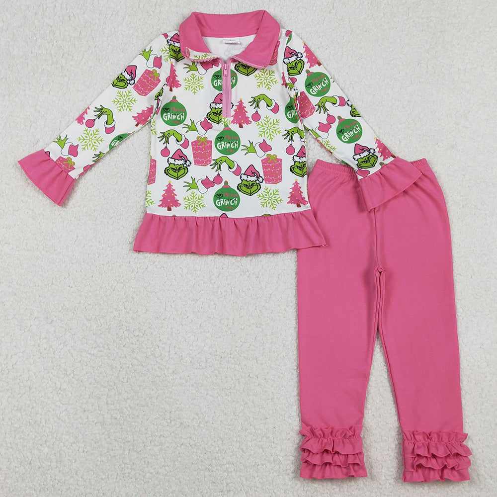 Baby Girls Clothes Grin Gifts Disco Zipper Pullover Ruffle Leggings Christmas Clothes Set GLP2734 11.7