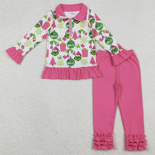 Baby Girls Clothes Grin Gifts Disco Zipper Pullover Ruffle Leggings Christmas Clothes Set GLP2734 11.7