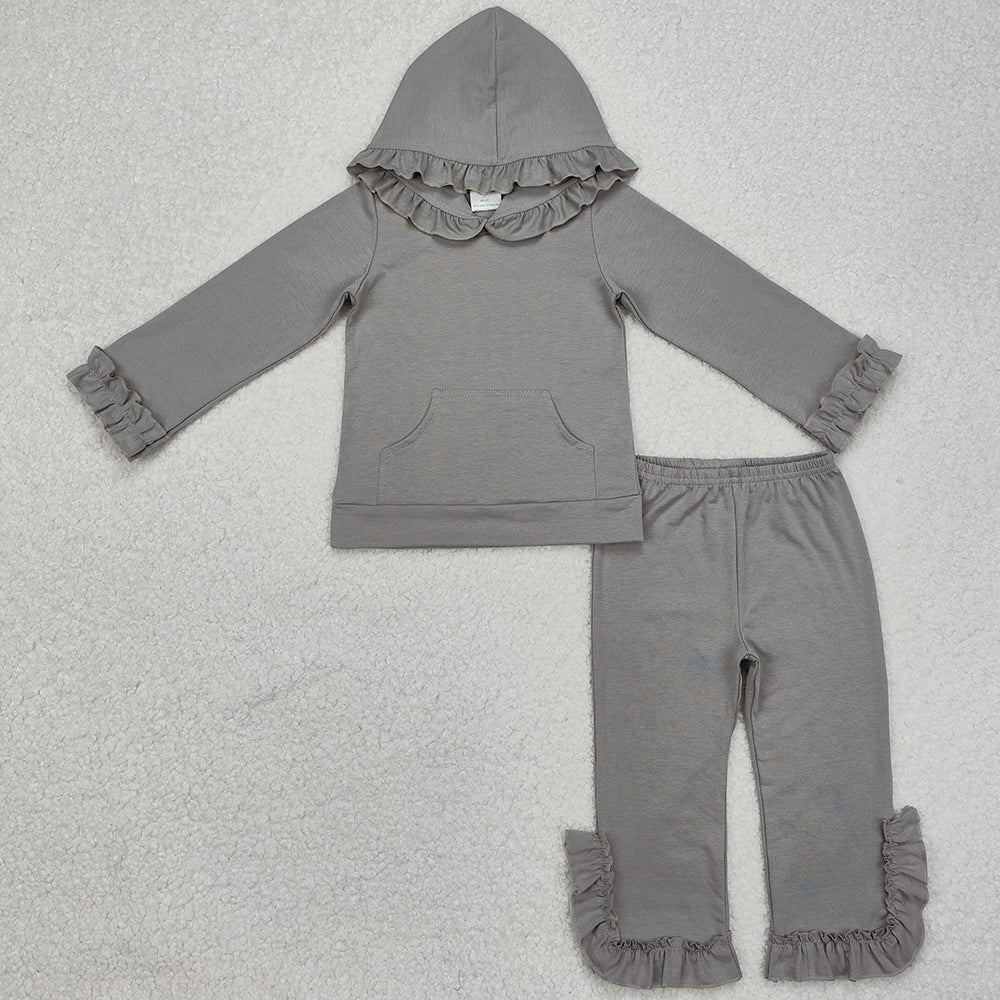 Baby Girls Clothes Grey Hooded Tops Flare Pants Clothes Sets GLP2272