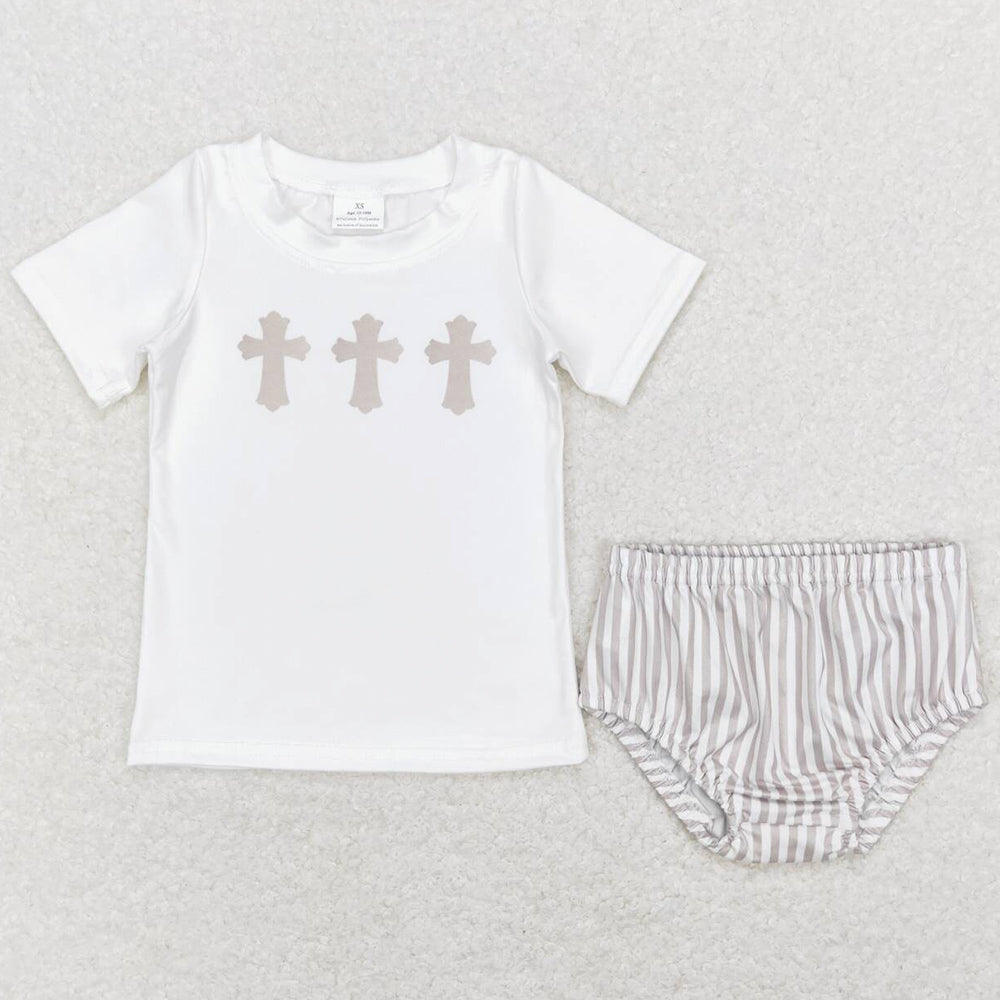 Baby Boys Clothes Easter Cross White Shirt Tee Bummies Sets GBO0211