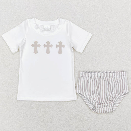 Baby Boys Clothes Easter Cross White Shirt Tee Bummies Sets GBO0211