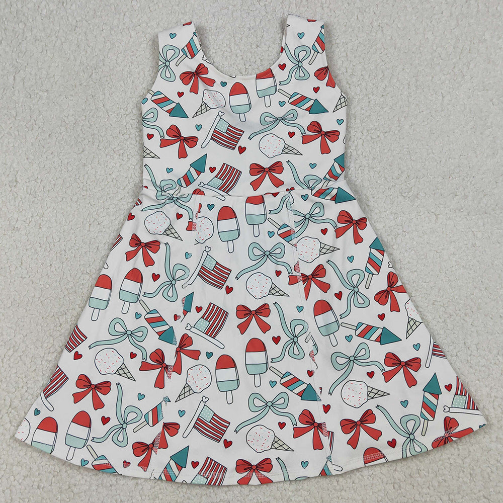 Baby Girls Dress Popsicle Flag Bows Yoga Active 4th of July Shorts Knee Length Dress GSD3750