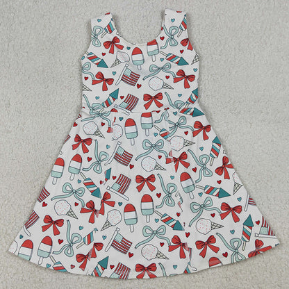 Baby Girls Dress Popsicle Flag Bows Yoga Active 4th of July Shorts Knee Length Dress GSD3750