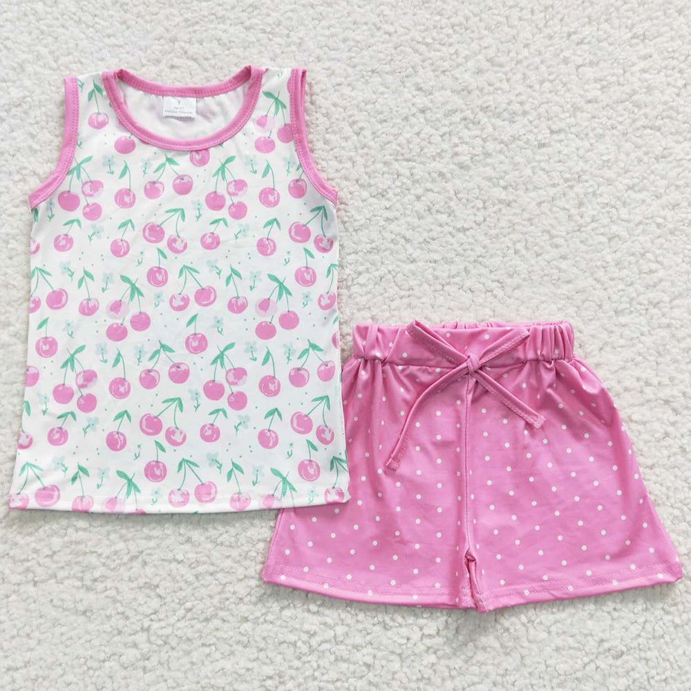 Summer Baby Girls Clothes Sleeveless Top Cherry Dots Shorts Sets GSSO0323