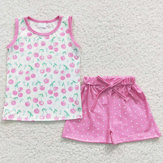 Summer Baby Girls Clothes Sleeveless Top Cherry Dots Shorts Sets GSSO0323