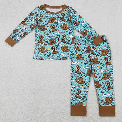 Baby Boys Pajamas Pink Checked Flowers Howdy Top Pant Western Pajamas Sets GLP2664 BLP1207 11.1