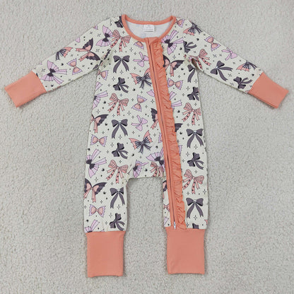 Baby Girls Rompers Ghost Bows Spiders Halloween Two Way Ruffle Zip Convertible Romper LR3078