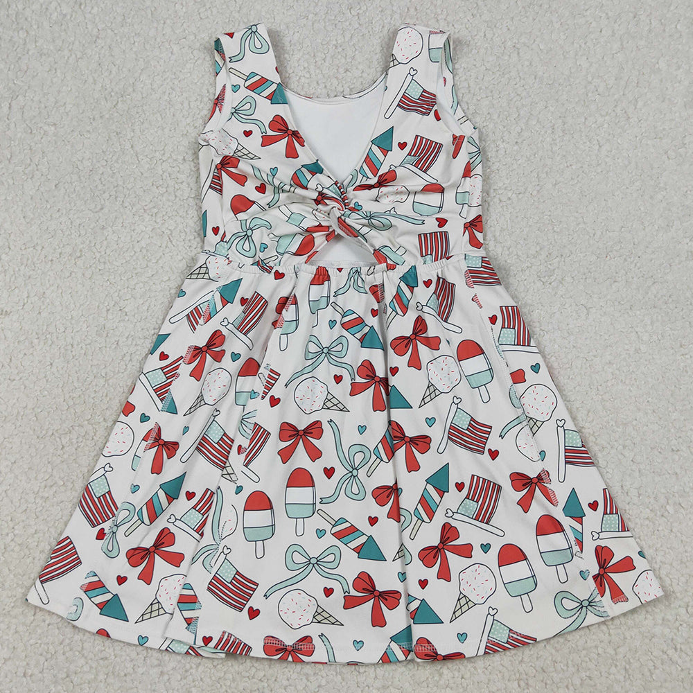 Baby Girls Dress Popsicle Flag Bows Yoga Active 4th of July Shorts Knee Length Dress GSD3750