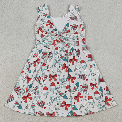 Baby Girls Dress Popsicle Flag Bows Yoga Active 4th of July Shorts Knee Length Dress GSD3750