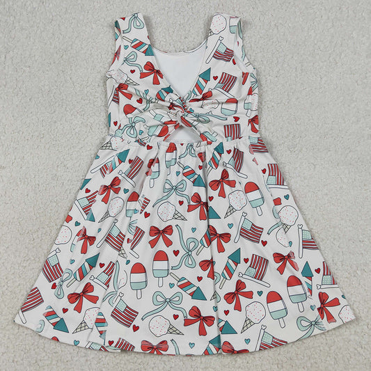 Baby Girls Dress Popsicle Flag Bows Yoga Active 4th of July Shorts Knee Length Dress GSD3750