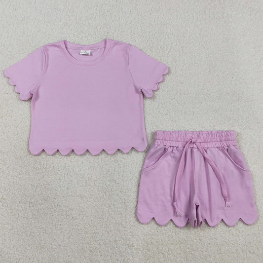 Baby Girls Clothes Lavender Short Sleeve Shirts Top Scallop Shorts Clothes Sets GSSO3173