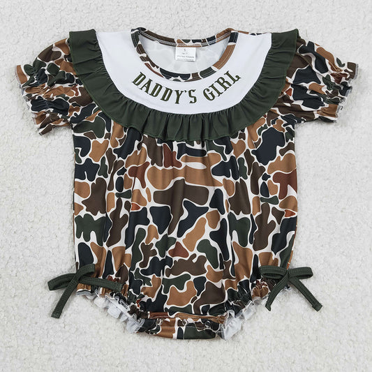 Baby Girls Rompers Embroidery Daddy's Girls Southern Dark Brown Camo Ruffle Rompers SR3916