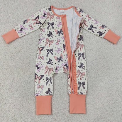 Baby Girls Rompers Ghost Bows Spiders Halloween Two Way Ruffle Zip Convertible Romper LR3078