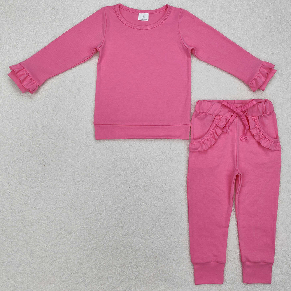 Baby Girls Clothes Hot Pink Top Ruffle Pockets Pants Jogger Clothes Sets GLP2258