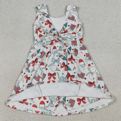 Baby Girls Dress Popsicle Flag Bows Yoga Active 4th of July Shorts Knee Length Dress GSD3750