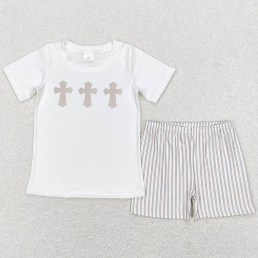 Baby Girls Clothes White Easter Cross Shirt Top Shorts Sets BSSO0354