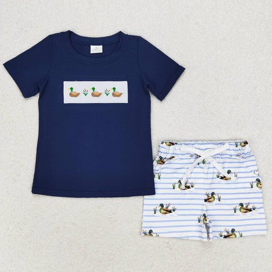 Baby Boys Clothes Ducks Short Sleeve Tee Shirts Tops Stripes Shorts Kids Sibling Clothes Sets BSSO0884