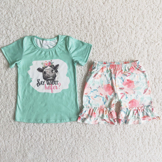 Boutique Baby Girls Clothes Set Flower Cow Print Toddler Girls Clothes Outfits C4-16