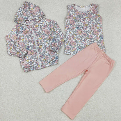 Baby Girls Clothes Spring Pink Flowers Hooded Zip Cardigan 3pcs Sets GLP2313 3.1