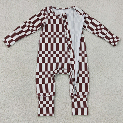 Baby Boys Rompers Warped Checkerboard Print Fall Zip Convertible Rompers LR3114