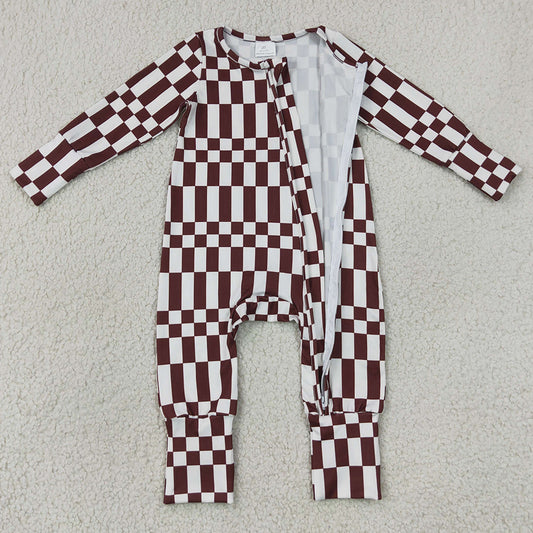 Baby Boys Rompers Warped Checkerboard Print Fall Zip Convertible Rompers LR3114