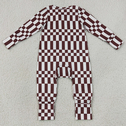 Baby Boys Rompers Warped Checkerboard Print Fall Zip Convertible Rompers LR3114