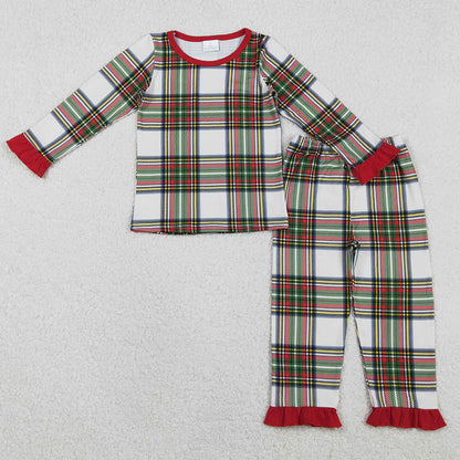Baby Girls Pajamas Green Red Checked Top Pants Christmas Pajamas Sets BLP1279 GLP2829 11.3