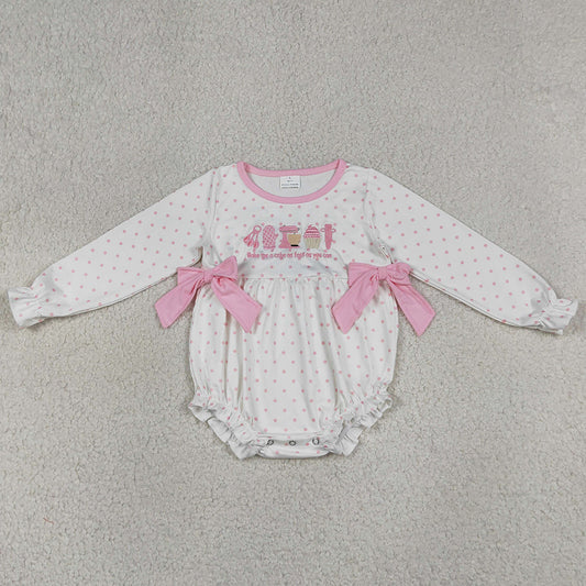 Baby Girls Rompers Embroidery Cakes Pink Polka Dots Birthday Ruffle Rompers LR2947