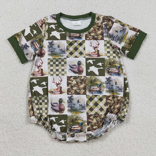 Baby Boys Rompers Short Sleeve Deer Ducks Checked Hunting Rompers SR3837