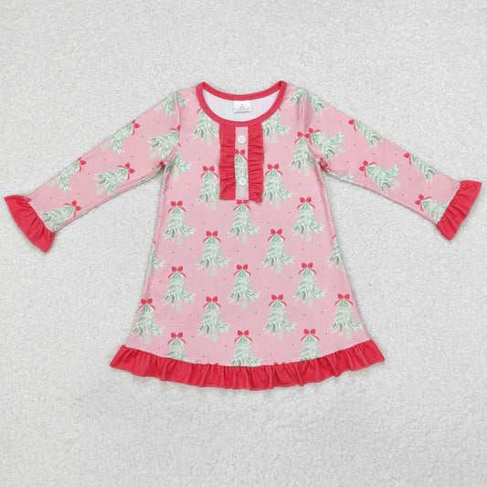 Baby Girls Dress Christmas Tree Pink Long Sleeve Knee Length Dresses GLD0636