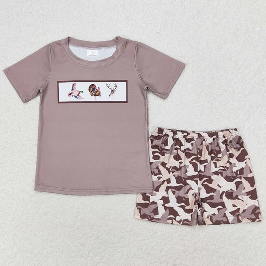 Baby Boys Clothes Camo Duck Turkey Deer Shirt Shorts Clothes Sets BSSO0953