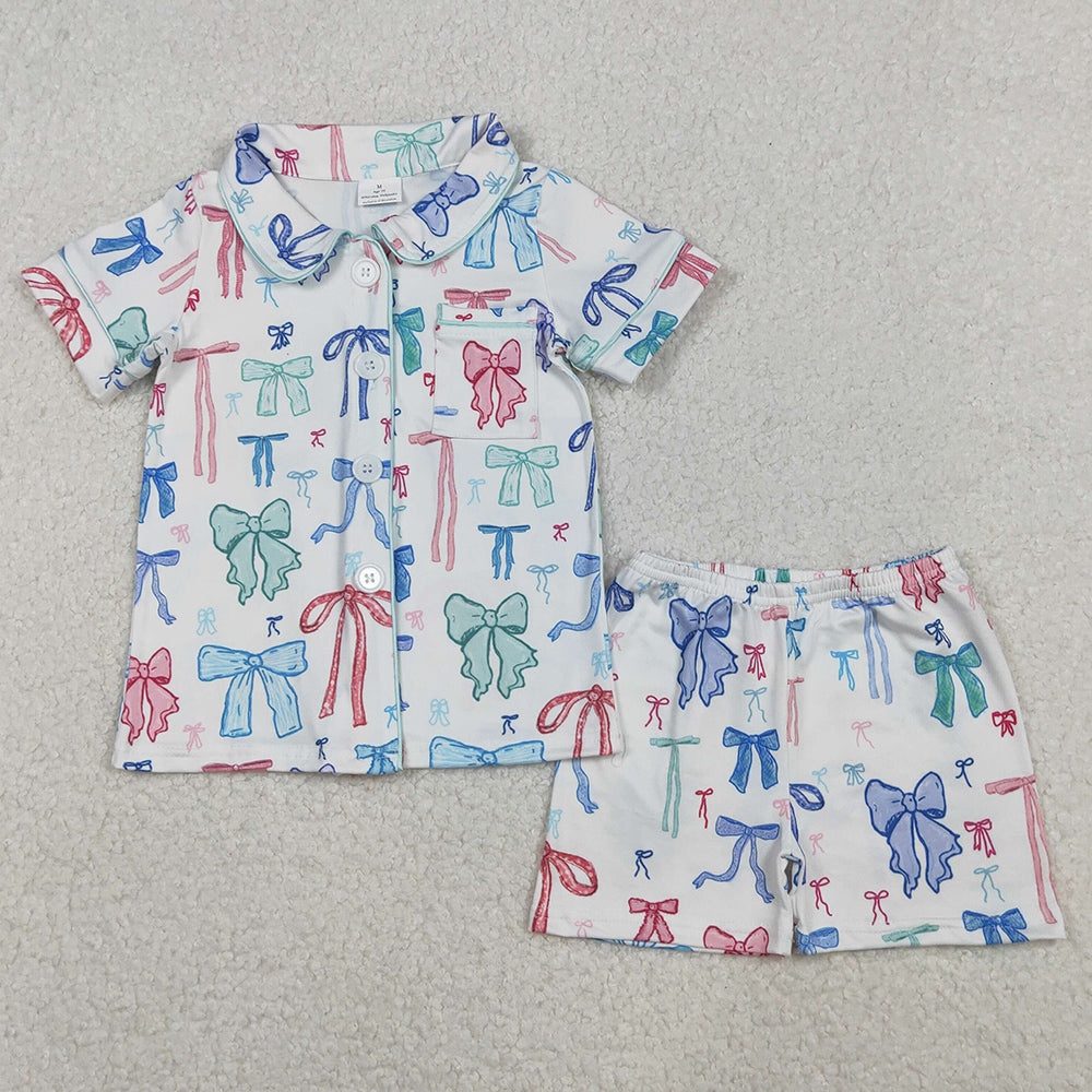 Baby Girls Pajamas Colorful Bows Buttons Shirts Top Shorts Pajamas Sets GSSO2217 11.6
