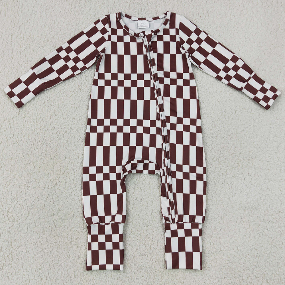 Baby Boys Rompers Warped Checkerboard Print Fall Zip Convertible Rompers LR3114