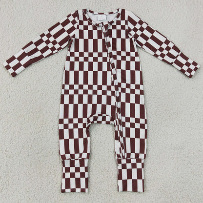 Baby Boys Rompers Warped Checkerboard Print Fall Zip Convertible Rompers LR3114
