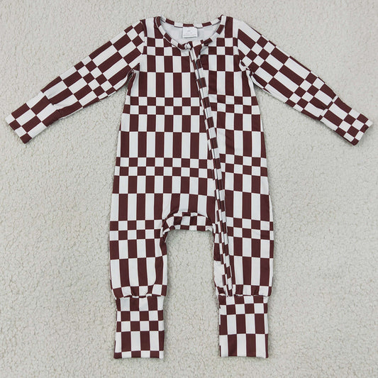 Baby Boys Rompers Warped Checkerboard Print Fall Zip Convertible Rompers LR3114