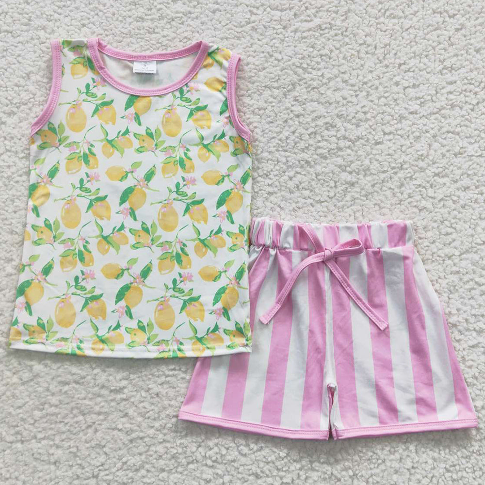 Summer Baby Girls Clothes Sleeveless Top Lemon Shorts Sets GSSO0322