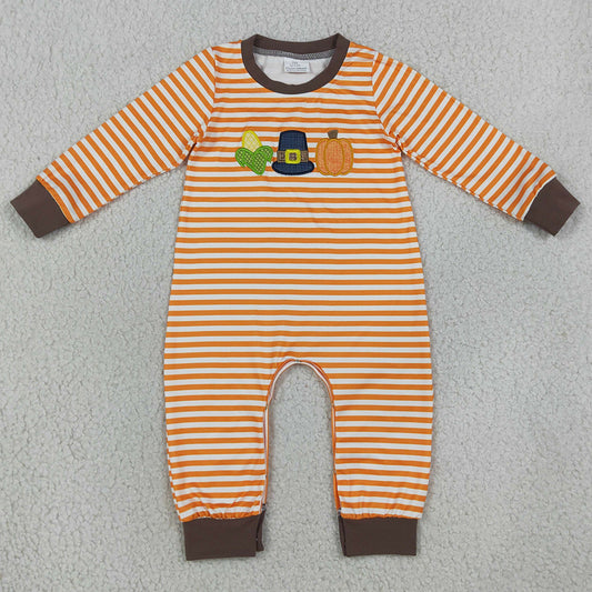 Baby Boys Rompers Embroidery Pumpkin Corns Orange Stripe Fall Pant Rompers LR3037