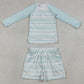 Baby Boys Swimsuits Aqua Stripe Top Pockets Shorts Swimsuits Clothes Sets S0649
