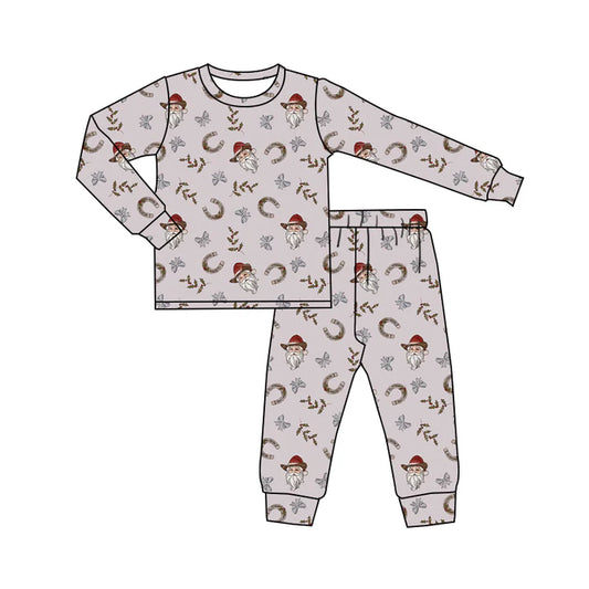 Preorder (moq 5)Baby Boys Long Sleeves Lavender Santa Bows Top Pant Pajamas Sets 6.11