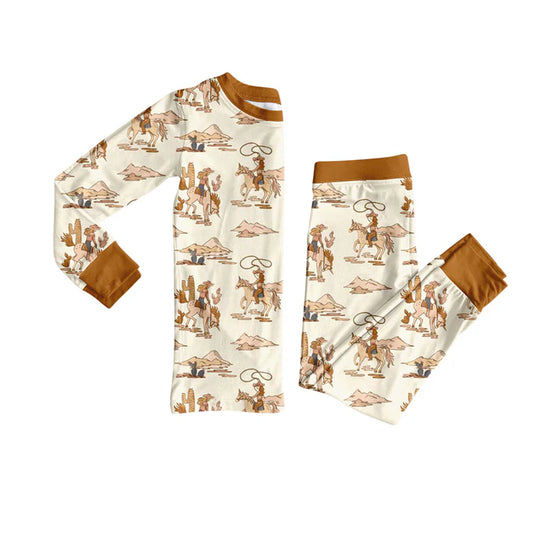 Preorder (moq 5)Baby Boys Khaki Long Sleeves Horse Rodeos Top Pant Pajamas Set 6.23