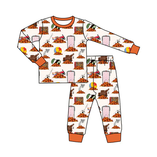 Preorder (moq 5)Baby Boys Long Sleeves Excavators Plaid Top Pant Pajamas Set 7.1