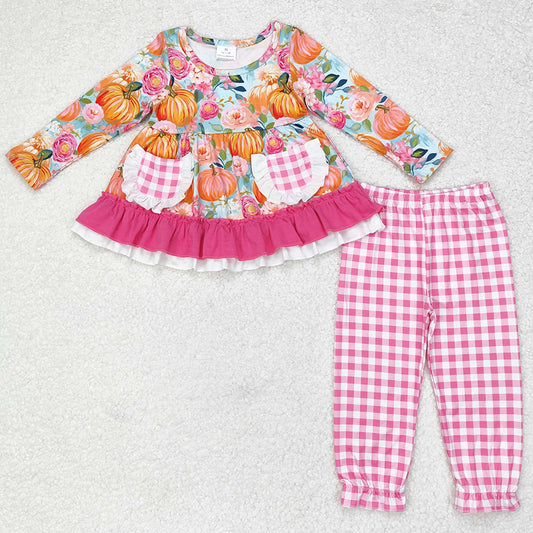 Baby Girls Clothes Halloween Pumpkin Flowers Tunic Top Legging Sets GLP1233